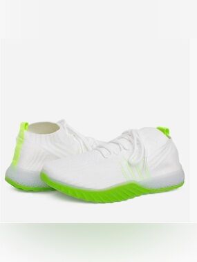 Danskin Women’s Knit Lace-Up comfy Sneakers - White & Neon Green